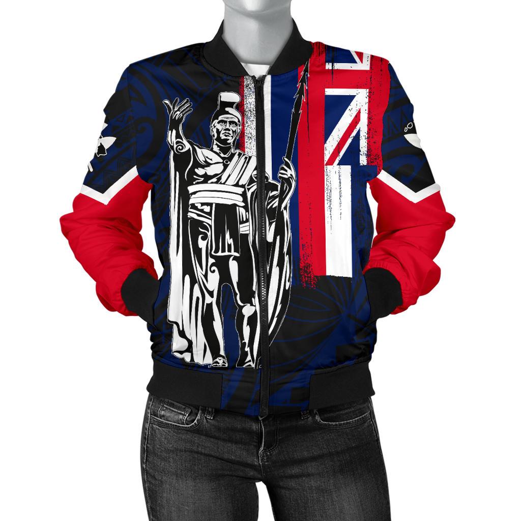 Hawaii King Flag Polynesian Women's Bomber Jacket - Blue Blue - Polynesian Pride