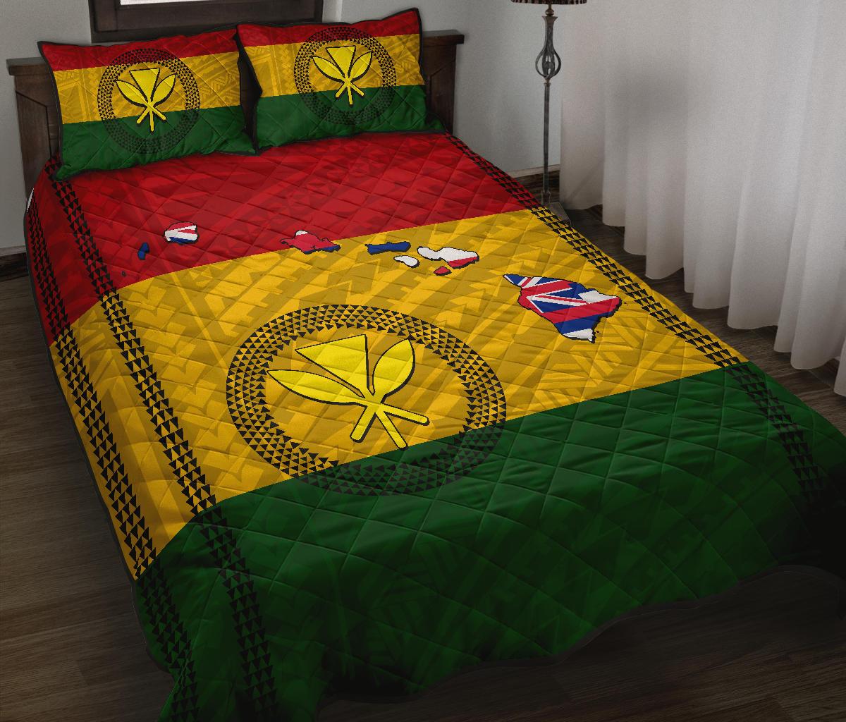 Hawaii Kanaka Flag Polynesian Quilt Bed Set - Polynesian Pride