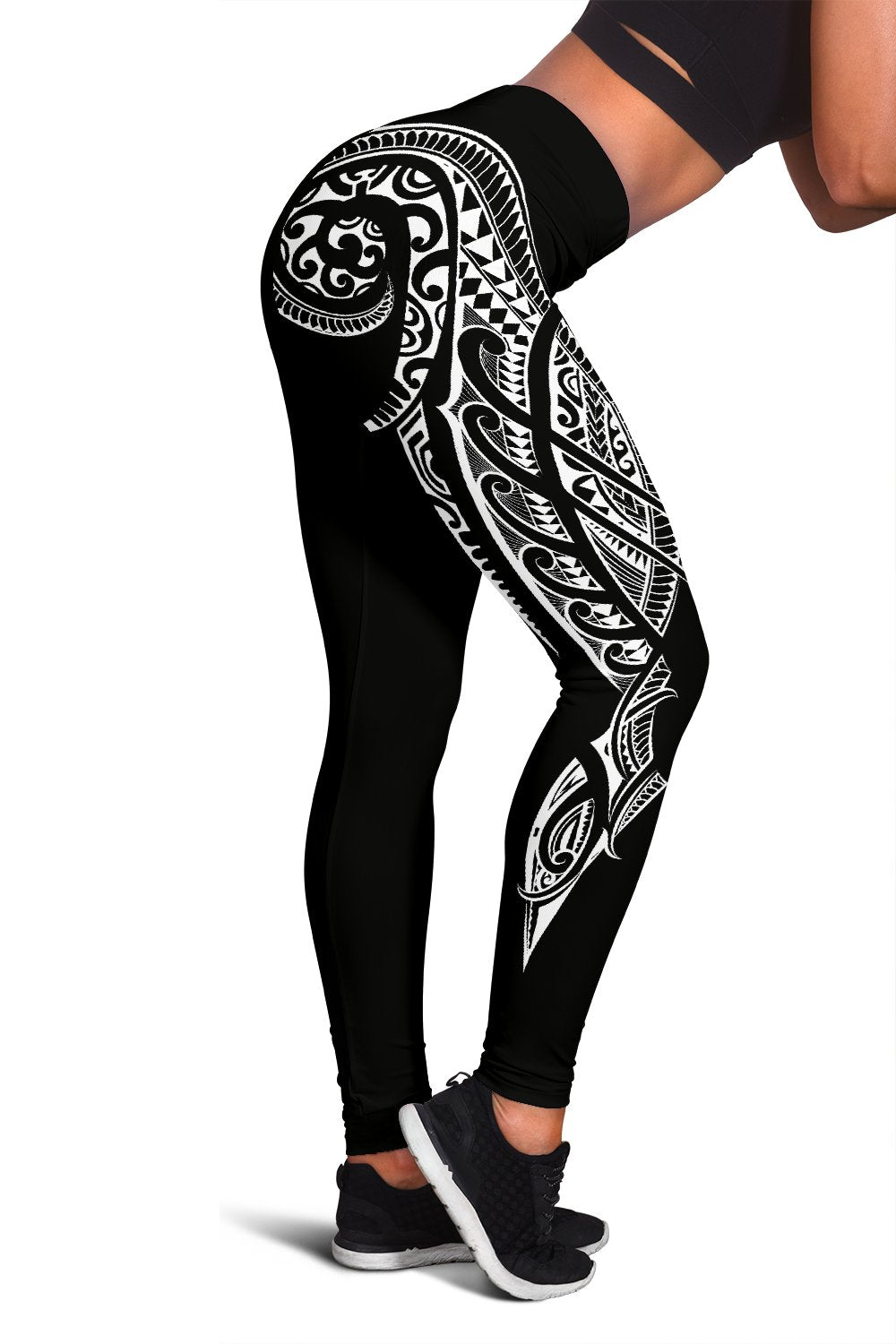 Hawaii State Tattoo Swirly Polynesian White Kanaka Women's Leggings White - Polynesian Pride