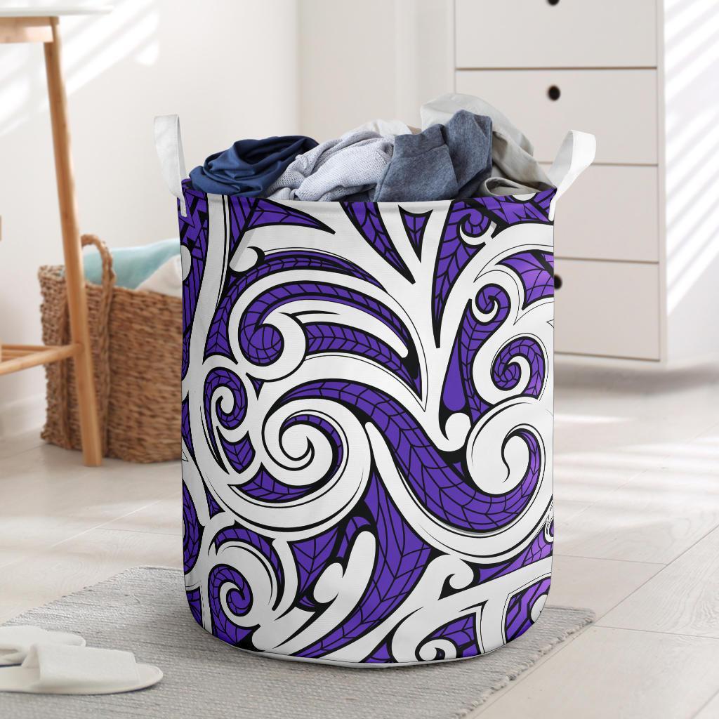 Polynesian Maori Ethnic Ornament Violet Hawaii Laundry Basket Laundry Basket One Size Black - Polynesian Pride