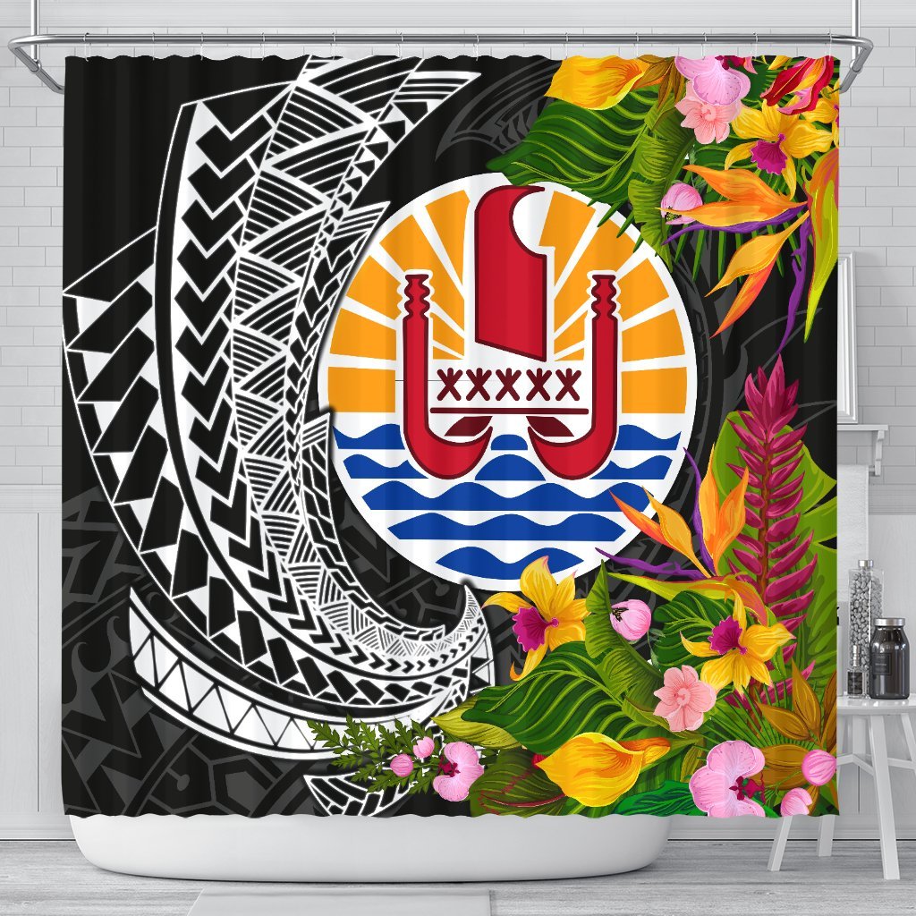 Tahiti Shower Curtains - Seal Spiral Polynesian Patterns 177 x 172 (cm) Black - Polynesian Pride