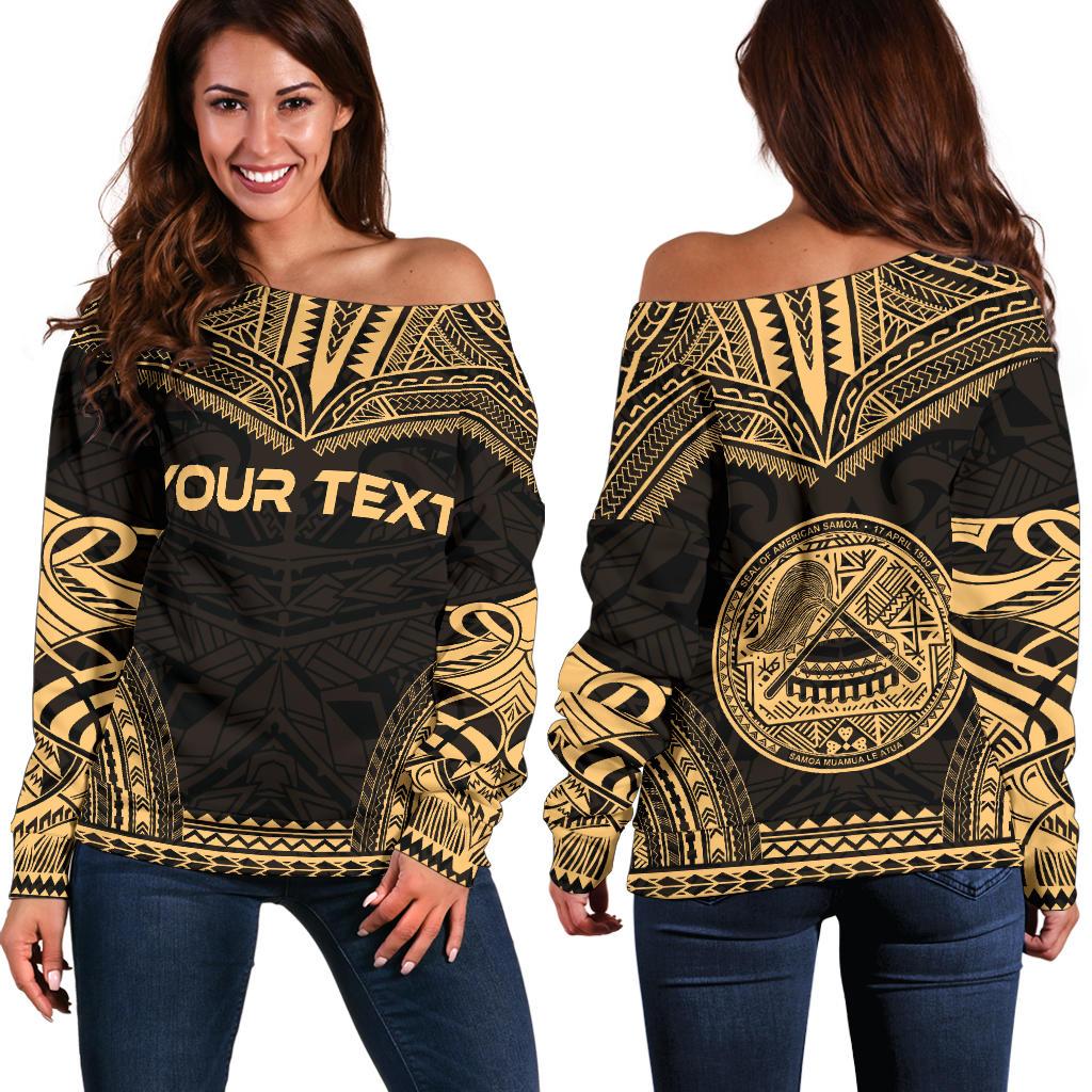 American Samoa Polynesian Chief Custom Personalised Women's Off Shoulder Sweater - Gold Version Gold - Polynesian Pride