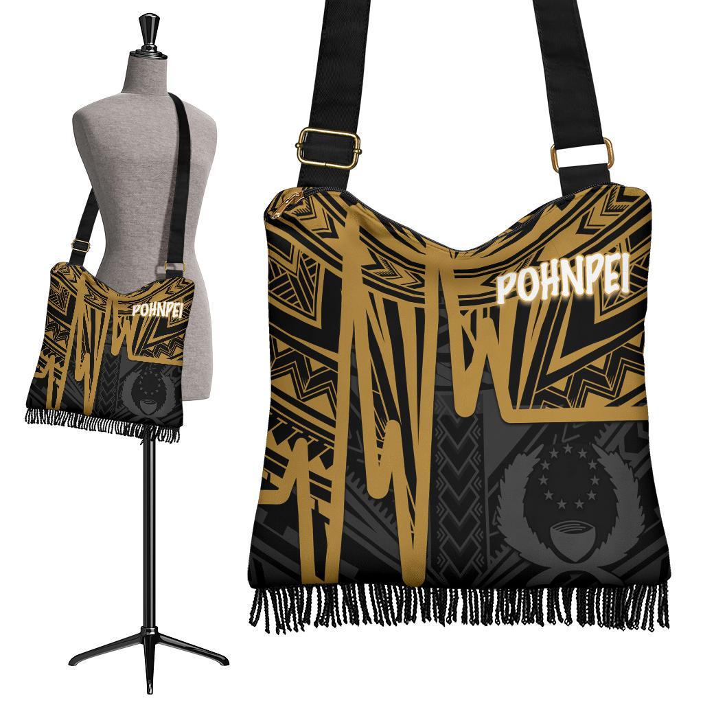 Pohnpei Boho Handbag - Pohnpei Seal In Heartbeat Patterns Style (Gold) - Polynesian Pride