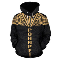 Pohnpei All Over Zip up Hoodie Gold Neck Style - Polynesian Pride