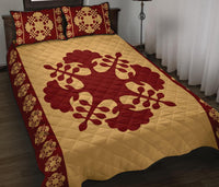 Hawaiian Quilt Pattern Palm Tree Girl Quilt Bed Set - Polynesian Pride