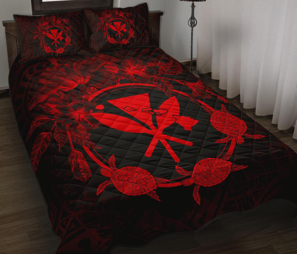 Hawaii Kanaka Turtle Hibiscus Polynesian Quilt Bed Set - Anthea Style Red - Polynesian Pride