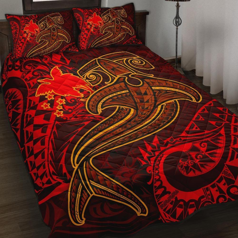 Papua New Guinea Quilt Bed Set - Red Shark Polynesian Tattoo Red - Polynesian Pride