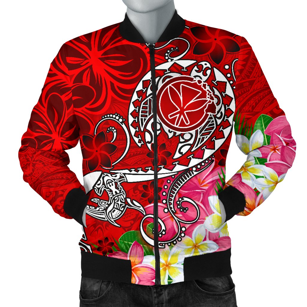 Hawaii Men's Bomber Jacket - Turtle Plumeria Polynesian Tattoo Red Color Red - Polynesian Pride