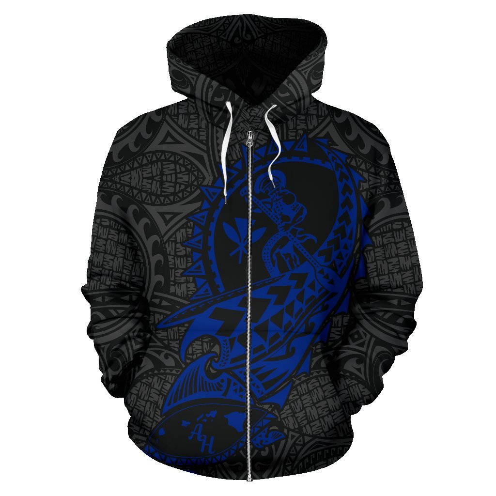 Polynesian Suffer Kanaka Warrior Hawaii Zip Hoodie Blue - Polynesian Pride