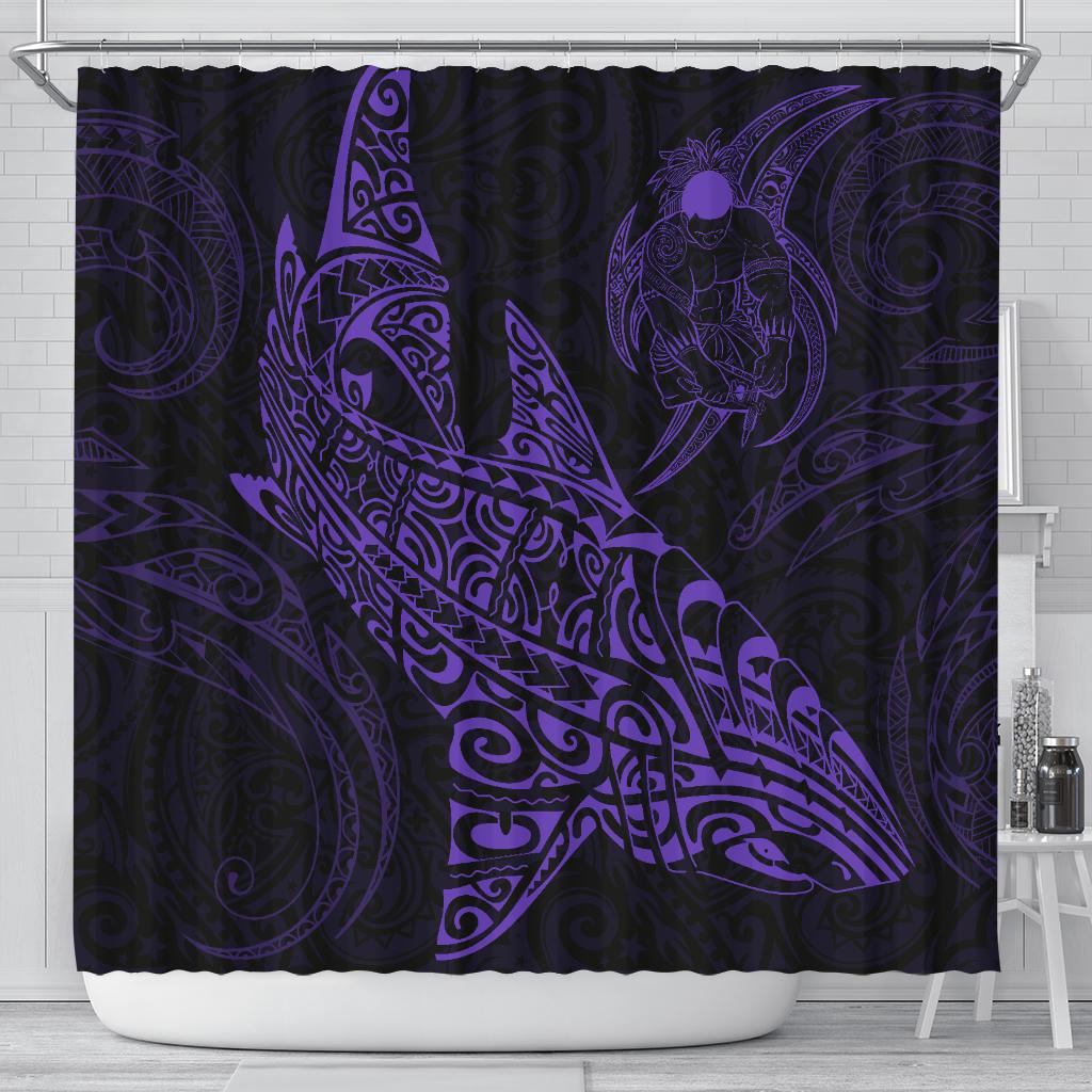 Shark Polynesian Shower Curtain - Polynesian Tattoo Purple 177 x 172 (cm) Purple - Polynesian Pride