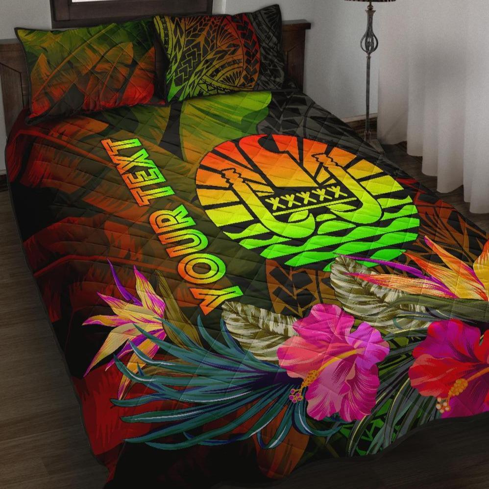 Tahiti Polynesian Personalised Quilt Bed Set - Hibiscus and Banana Leaves Art - Polynesian Pride