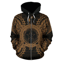 Northern Mariana Islands Polynesian All Over Zip up Hoodie Map Gold - Polynesian Pride