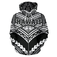 Hawaii Polynesian Zip up Hoodie Tribal New Warrior Style White Color - Polynesian Pride