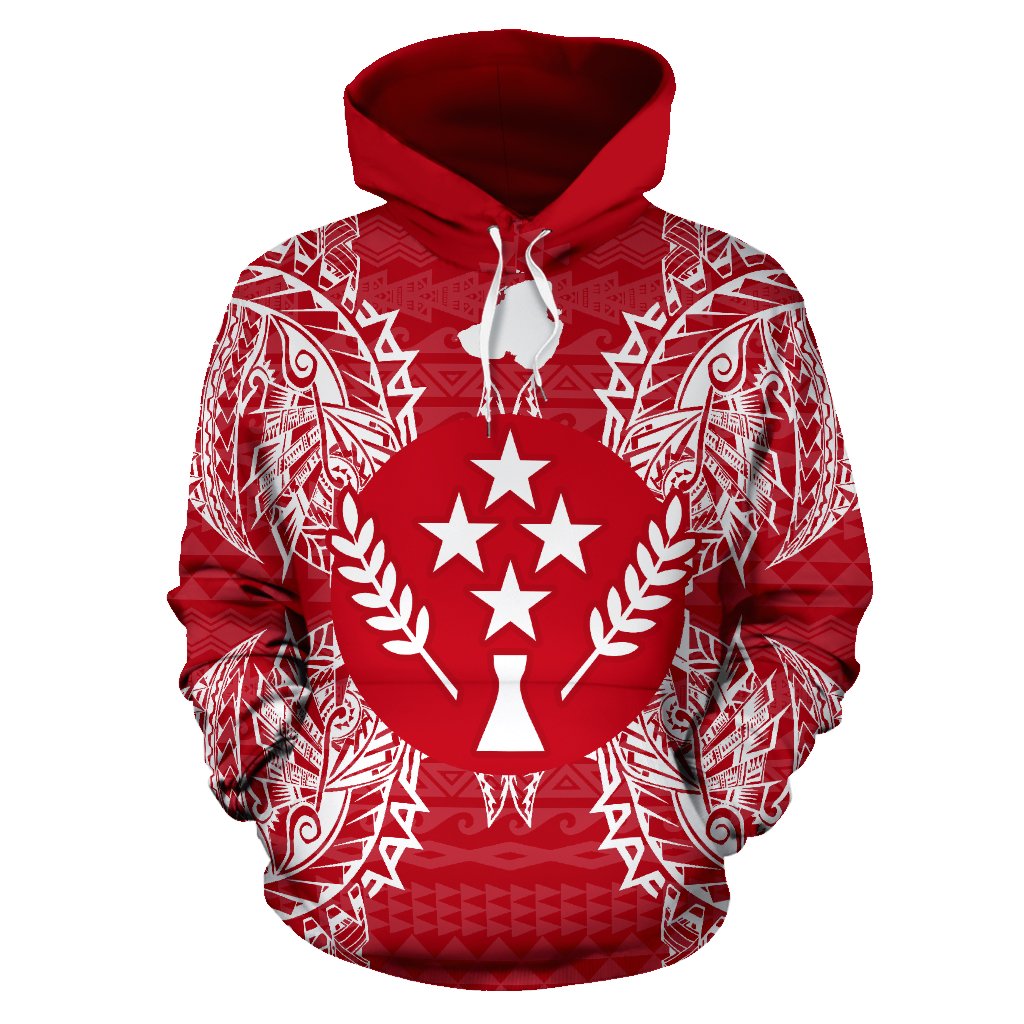 Kosrae Polynesian ll Over Hoodie Map Red White - Polynesian Pride