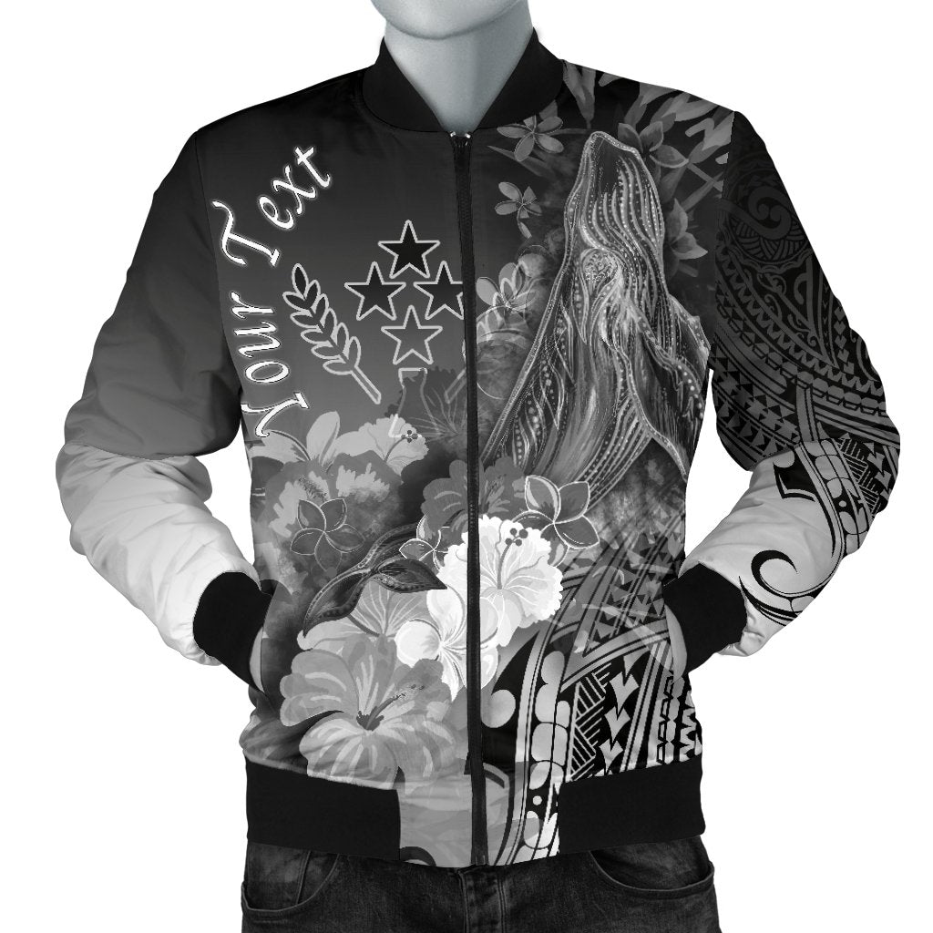 Kosrae Custom Personalised Men's Bomber Jacket - Humpback Whale with Tropical Flowers (White) White - Polynesian Pride