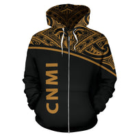 Northern Mariana Islands Polynesian All Over Zip up Hoodie Gold Curve Version - Polynesian Pride