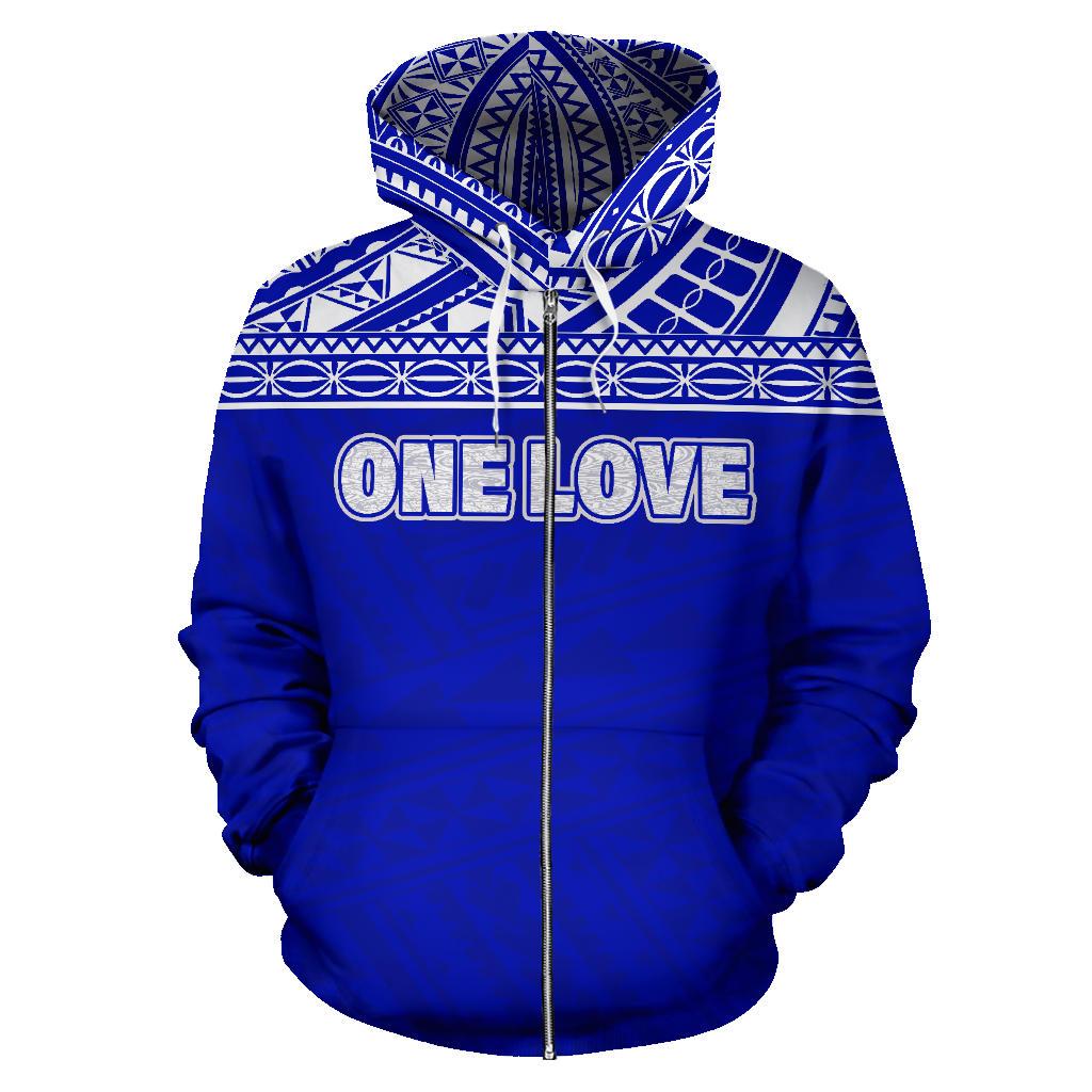 ONE LOVE Blue All Over Zip up Hoodie PP1444 Unisex Blue - Polynesian Pride