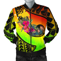 Papua New Guinea Men's Bomber Jacket - Polynesian Hook And Hibiscus (Raggae) Raggae - Polynesian Pride