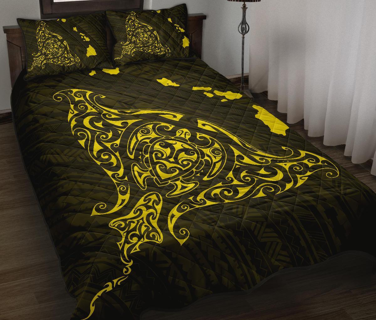Rays Hawaii Map Polynesian Quilt Bed Set - Yellow - Polynesian Pride