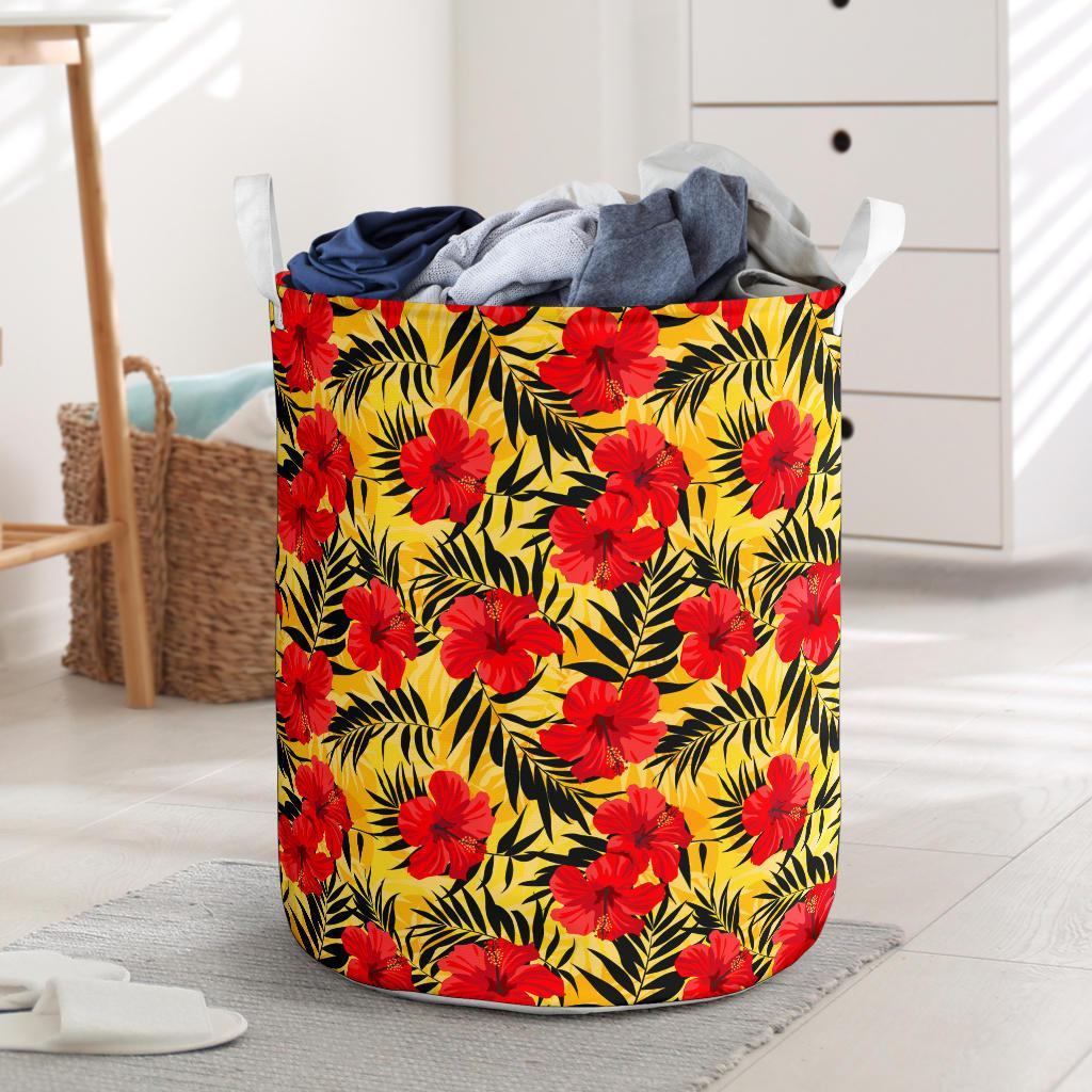 Tropical Flowers And Palm Leaves Hawaii Laundry Basket Laundry Basket One Size Black - Polynesian Pride