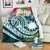 Nauru Polynesian Premium Blanket - Summer Plumeria (Turquoise) White - Polynesian Pride