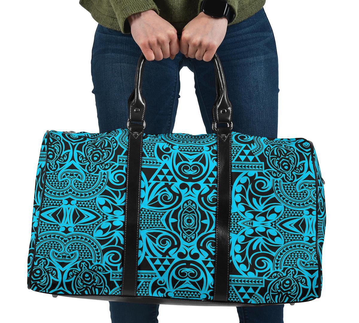 Polynesian Kakau Turtle Blue Hawaii Travel Bag Travel Bag One size Blue - Polynesian Pride