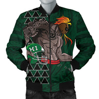 Kakau Hawaii Warrior Football Men's Bomber Jacket AH Green - Polynesian Pride