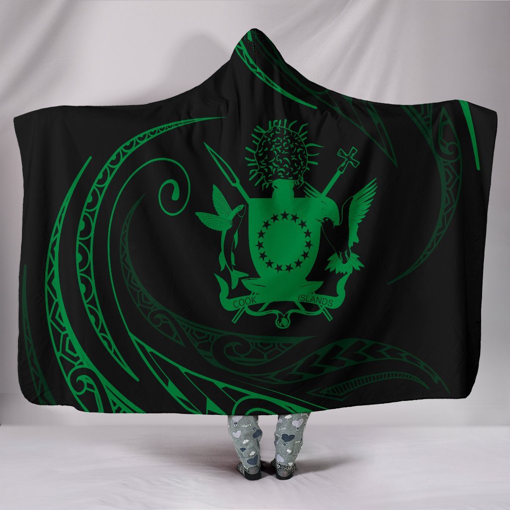 Cook Islands Hooded Blanket - Green - Frida Style Hooded Blanket White - Polynesian Pride