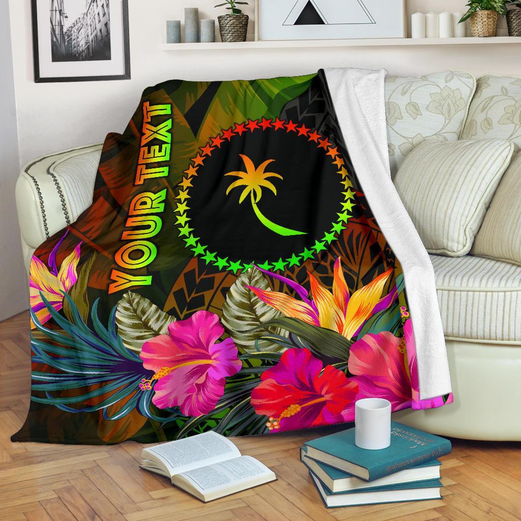 Chuuk Polynesian Personalised Premium Blanket - Hibiscus and Banana Leaves White - Polynesian Pride