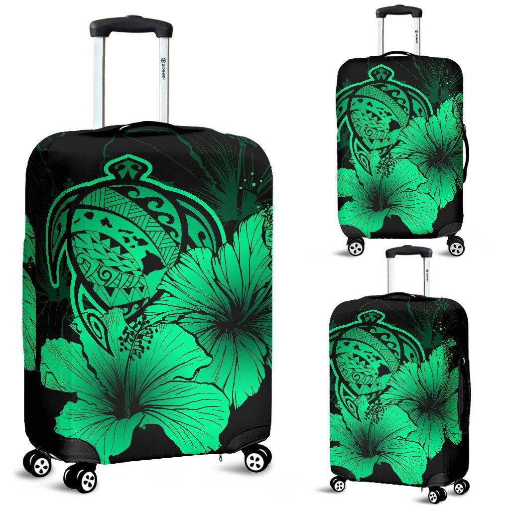 Hawaii Hibiscus Luggage Cover - Turtle Map - Pastel Green Green - Polynesian Pride