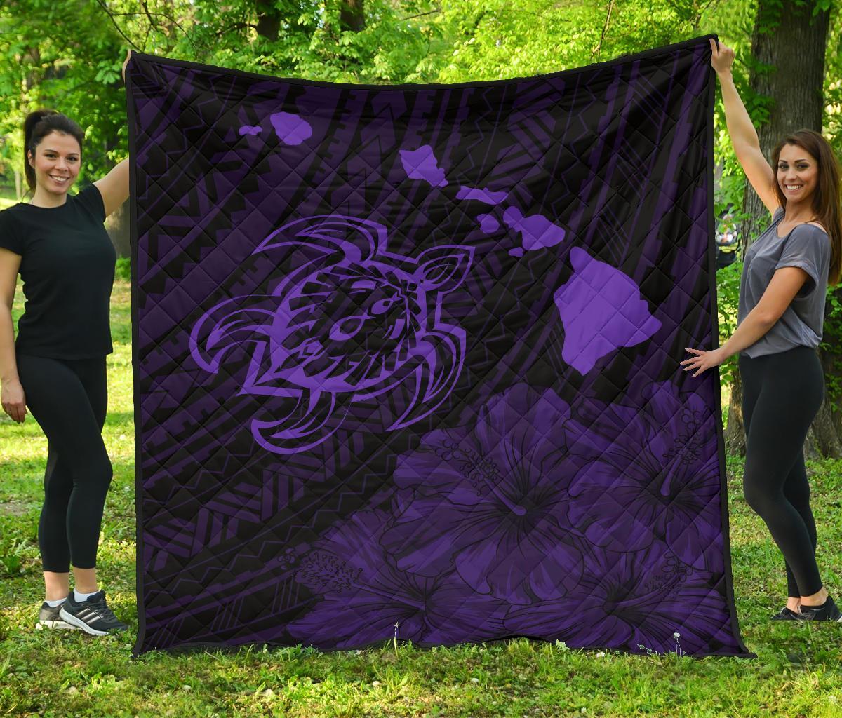 Hawaii Sea Turtle Is Swimming Toward Premium Quilt Purple Purple - Polynesian Pride