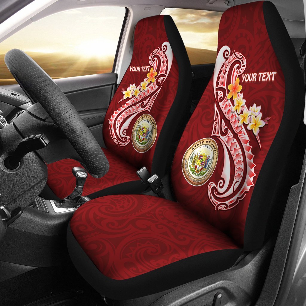 Hawaii Personalised Car Seat Covers - Hawaii Seal Polynesian Patterns Plumeria Universal Fit Red - Polynesian Pride