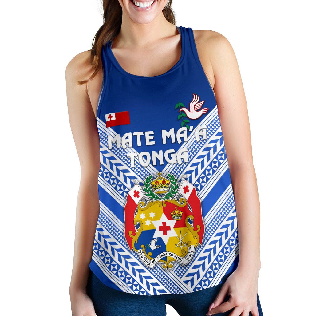 Mate Ma'a Tonga Rugby Women's Racerback Tank Polynesian Creative Style - Blue Art - Polynesian Pride