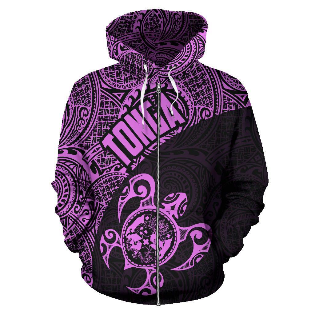 Tonga Zip up Hoodie Tonga Coat of Arms In Turtle Polynesian Tattoo 050 - Polynesian Pride