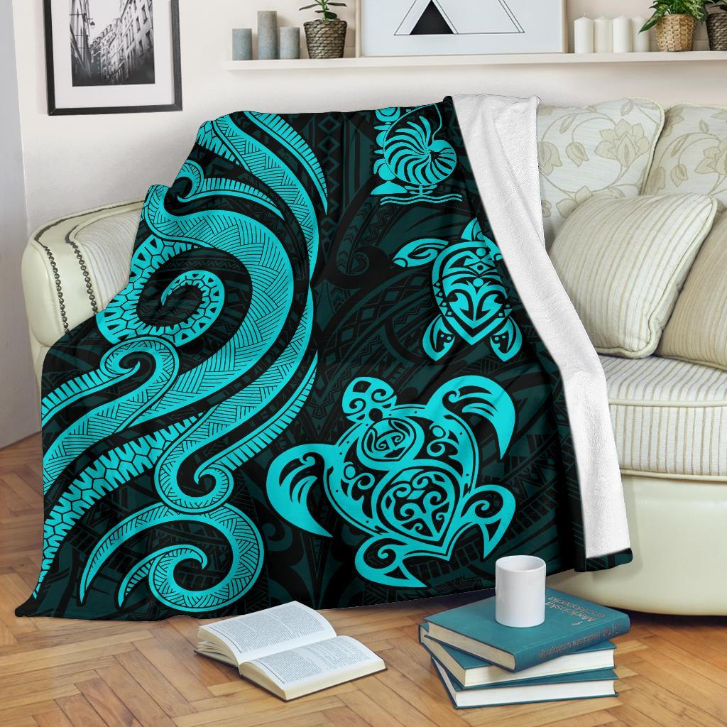 New Caledonia Premium Blanket - Turquoise Tentacle Turtle White - Polynesian Pride