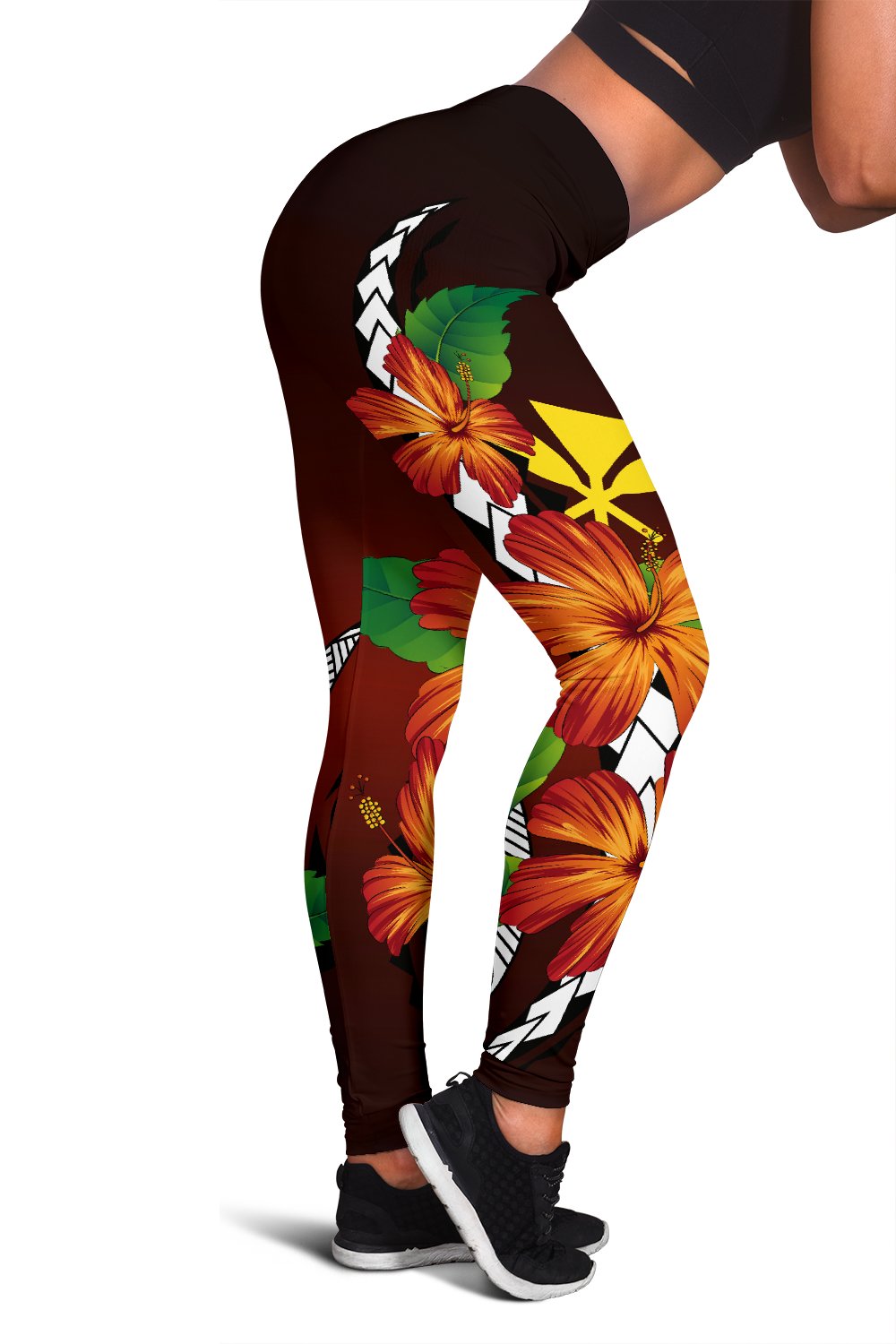 Kanaka Hibiscus Poly Leggings Orange - Polynesian Pride