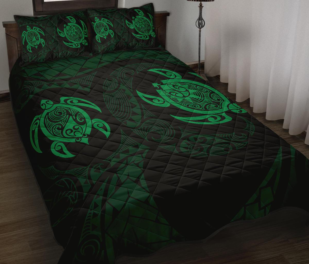 Hawaii Polynesian Turtle Quilt Bed Set Bed Set Green - Polynesian Pride