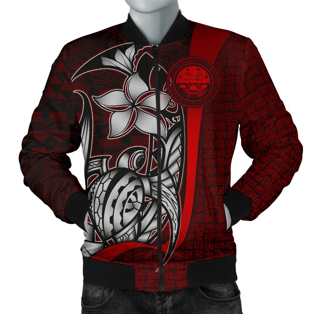 Federated States of Micronesia Men's Bomber Jackets Red - Turtle With Hook Red - Polynesian Pride