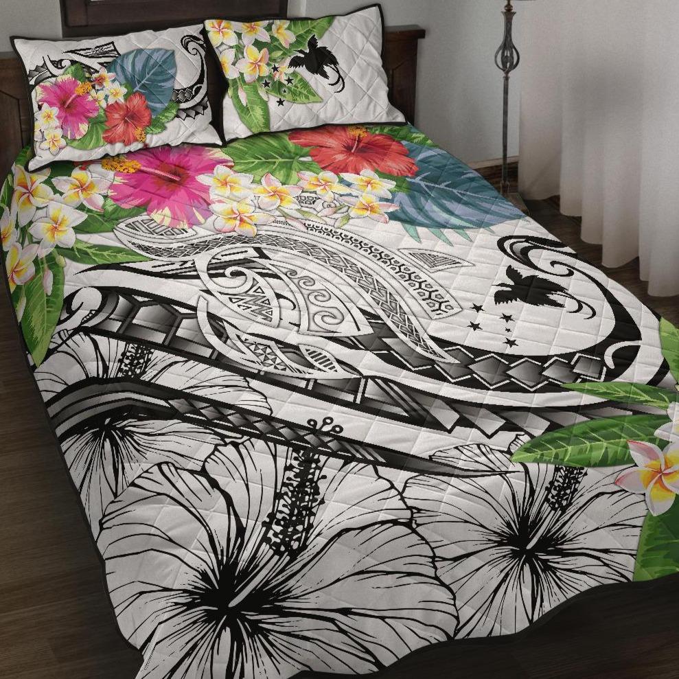 Papua New Guinea Polynesian Quilt Bed Set - Summer Plumeria (White) White - Polynesian Pride