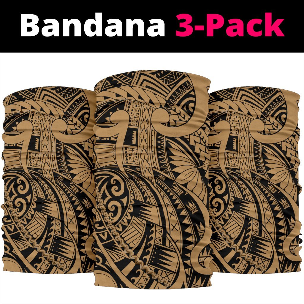 Polynesian Curly Tatau Gold Unisex Bandana One Size Brown - Polynesian Pride