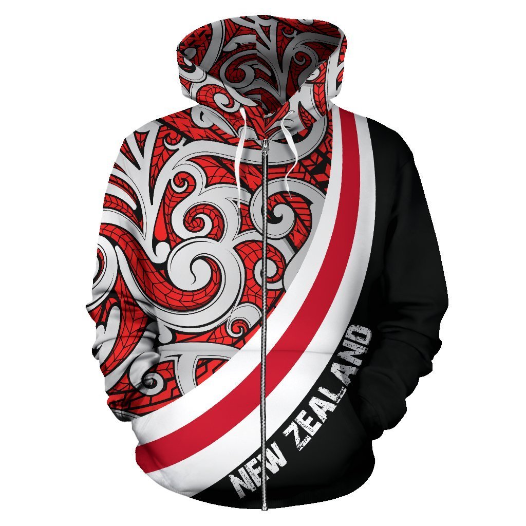 New Zealand Polynesian Maori Ethnic Ornament Zip up Hoodie Unisex Black - Polynesian Pride