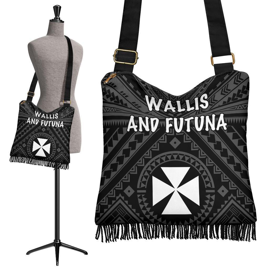 Wallis and Futuna Crossbody Boho Handbag- Wallis and Futuna Seal With Polynesian Tattoo Style - Polynesian Pride