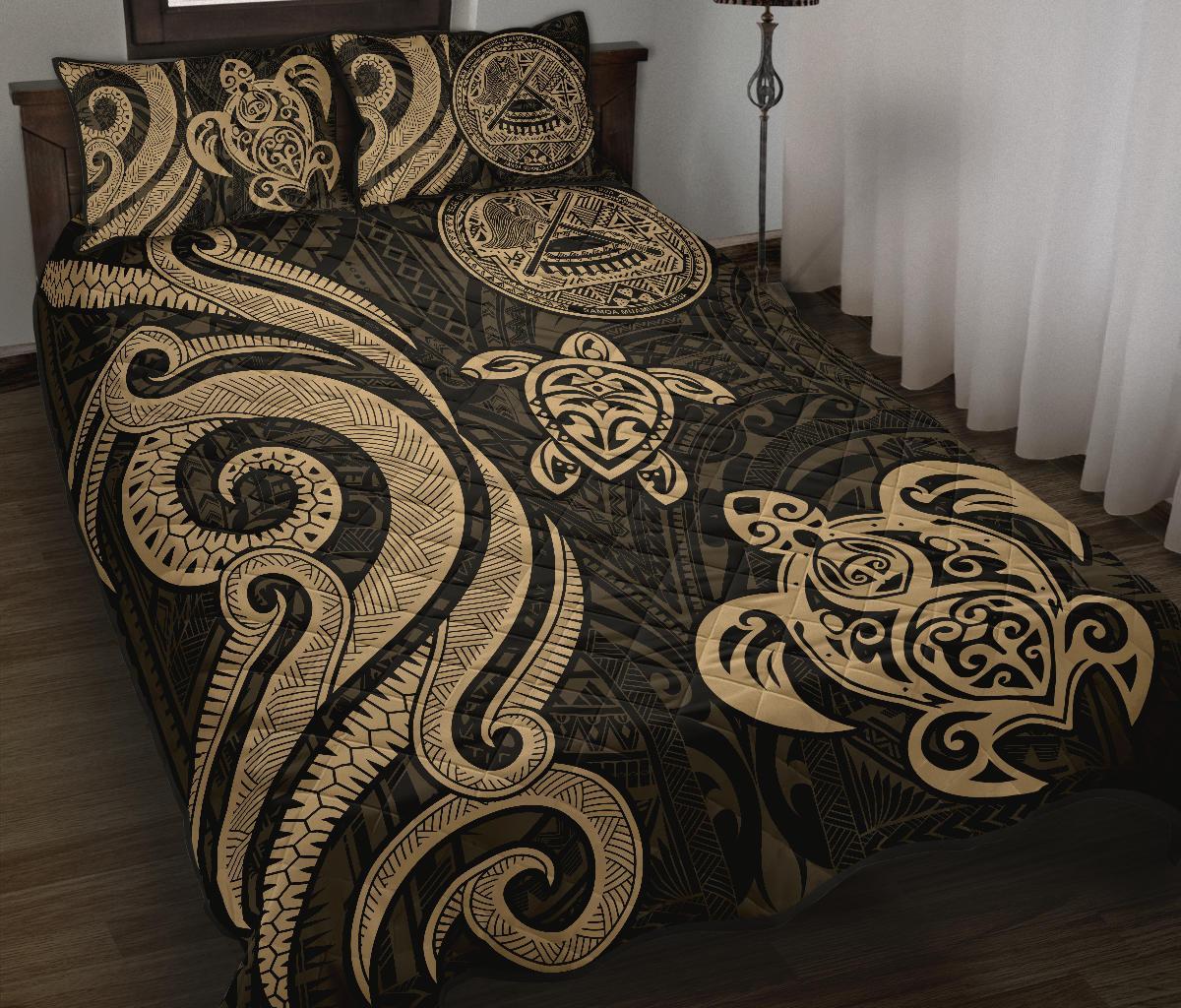 American Samoa Quilt Bed Set - Gold Tentacle Turtle Gold - Polynesian Pride