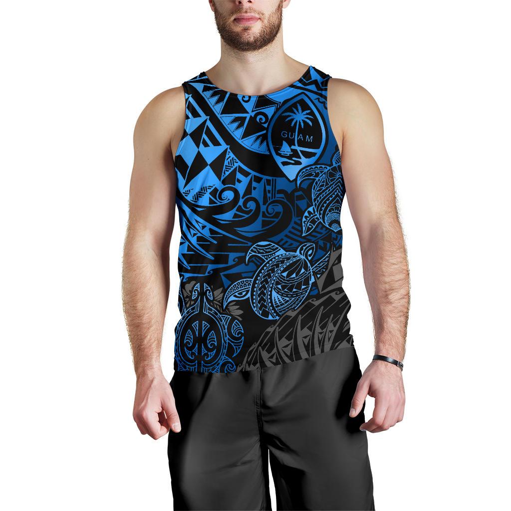 Guam Polynesian Tank Top (Men) - Blue Turtle Flowing - Polynesian Pride
