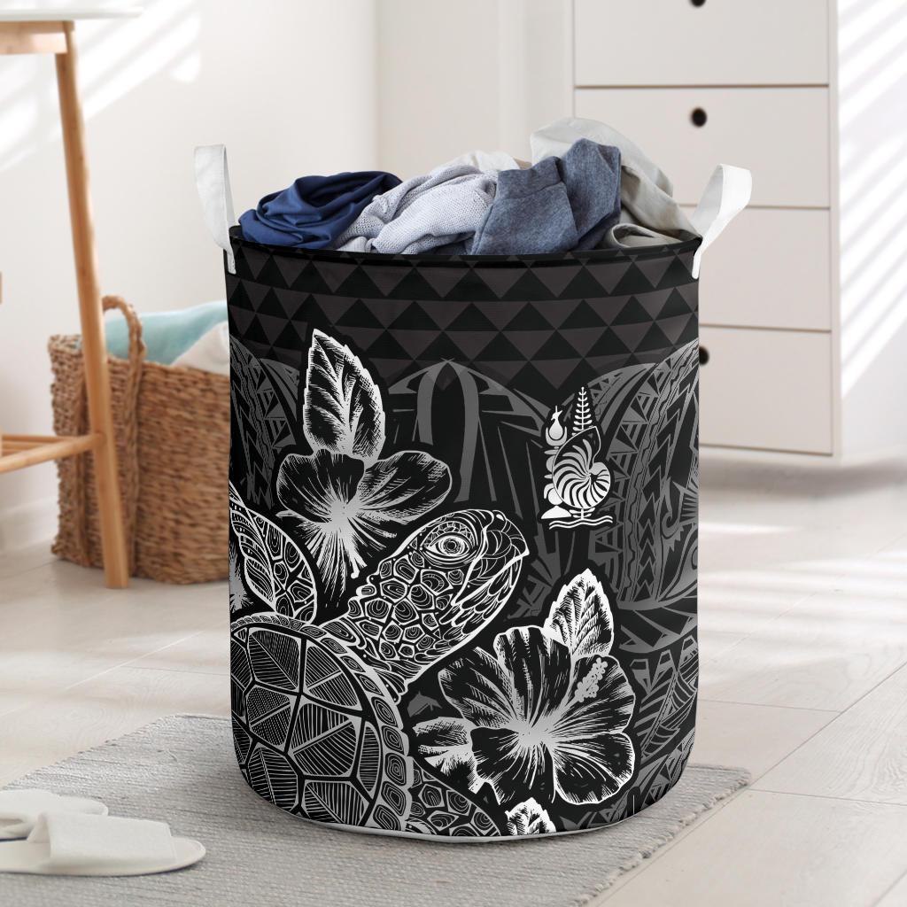 New Caledonia Laundry Basket - Polynesian Turtle Hibiscus Black Laundry Basket One Size Black - Polynesian Pride