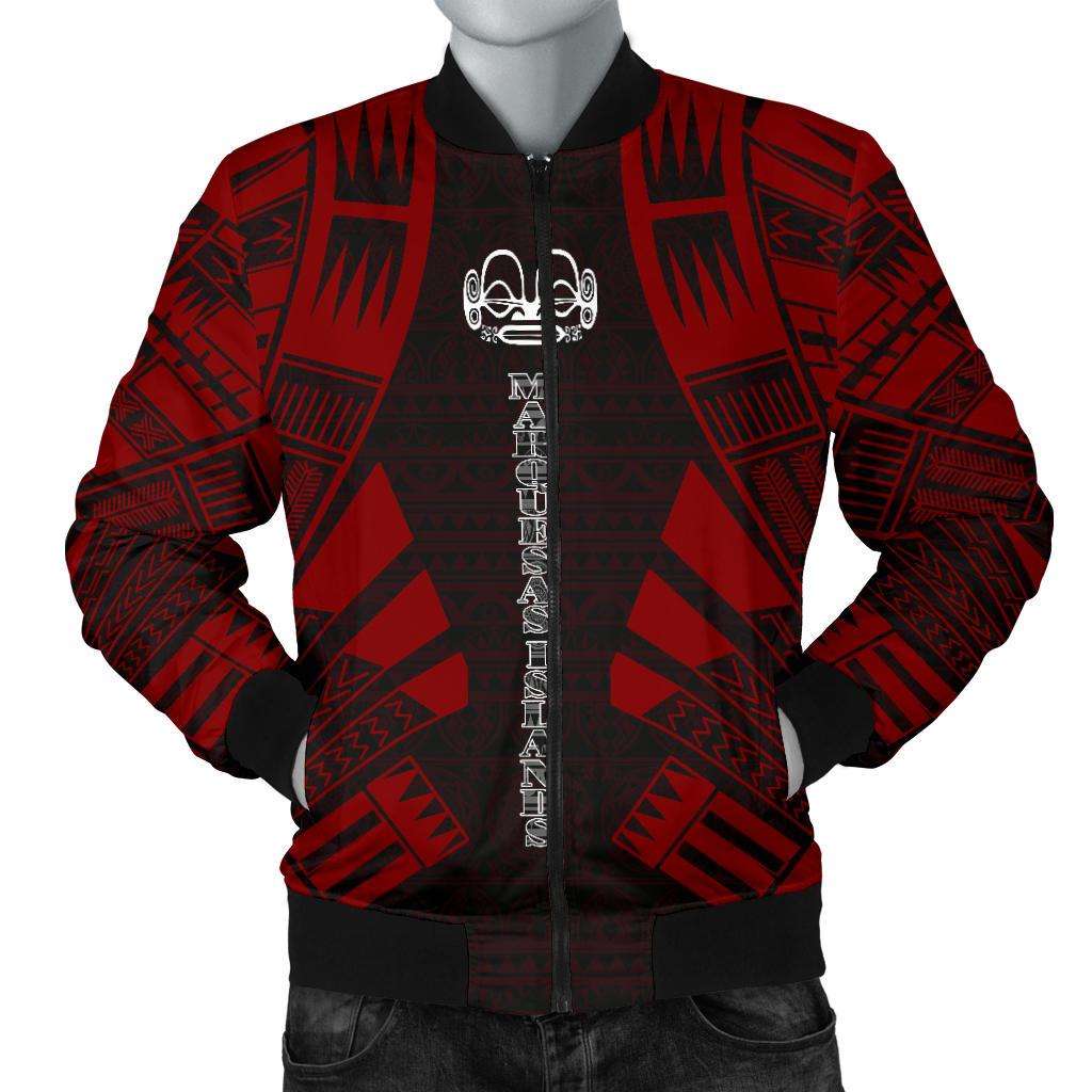 Marquesas Islands Men Bomber Jackets - Polynesian Tattoo Red Red - Polynesian Pride