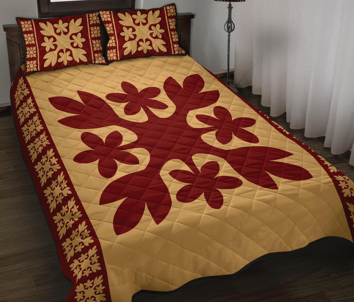 Hawaiian Quilt Pattern Palm Tree And Plumeria Quilt Bed Set - Polynesian Pride