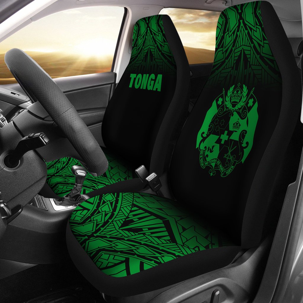 Tonga Car Seat Covers - Tonga Coat Of Arms Polynesian Tattoo Fog Green Universal Fit Green - Polynesian Pride