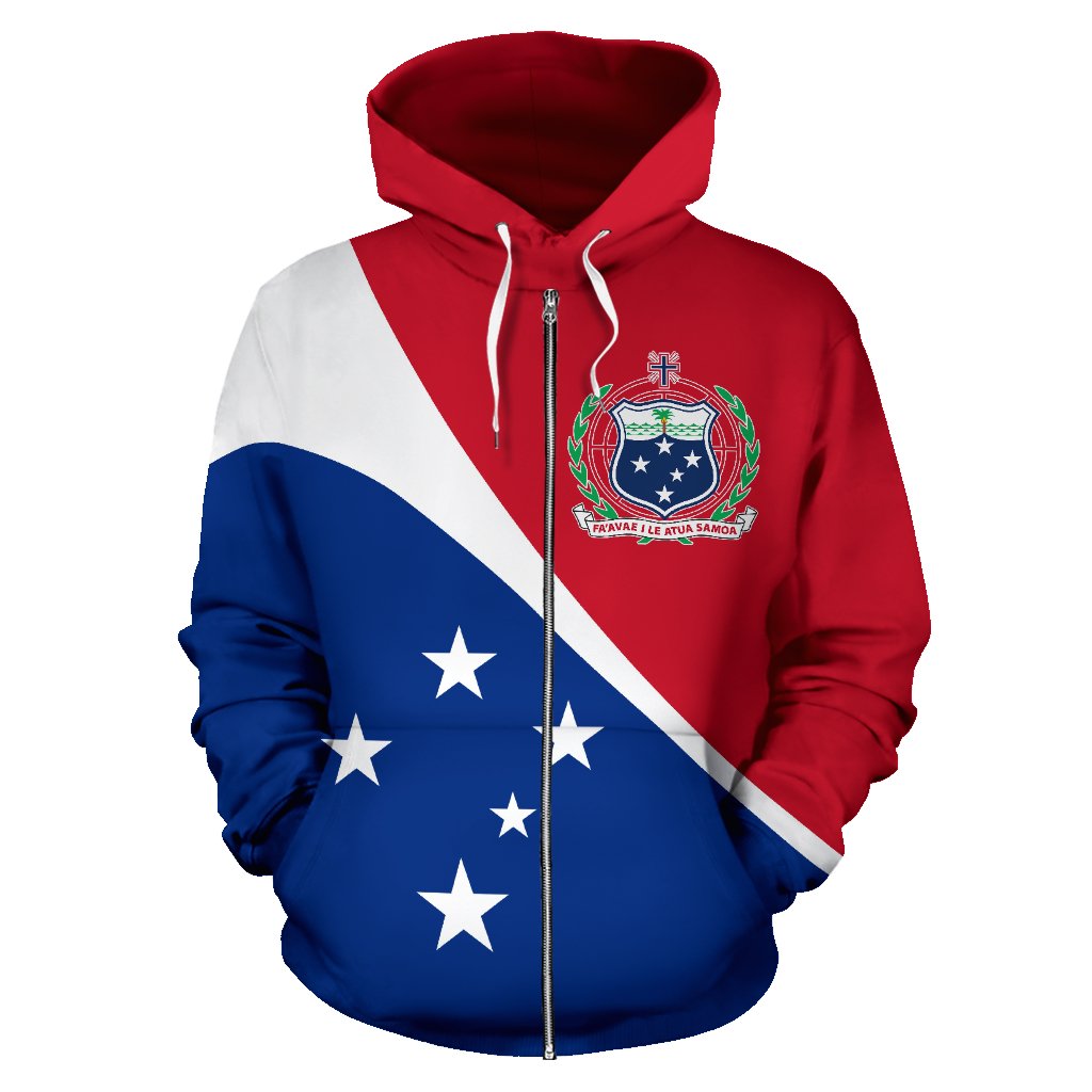 Samoa Flag All Over Zip up Hoodie Split Style - Polynesian Pride