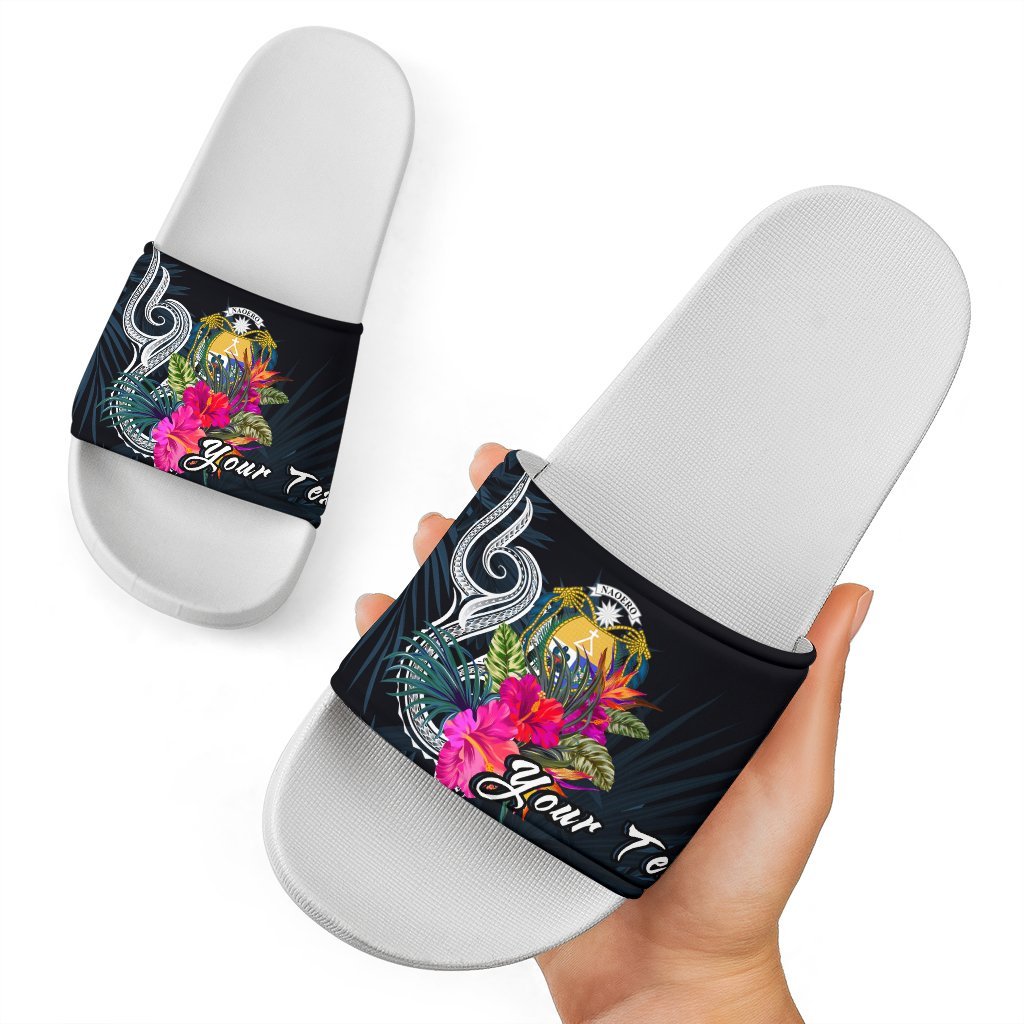 Nauru Polynesian Custom Personalised Slide Sandals - Tropical Flower White - Polynesian Pride